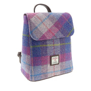 Harris Tweed Tummel Mini Backpack - Small Backpack with Phone Pocket - Heritage Of Scotland - Purple / Pink Tartan (COL047)