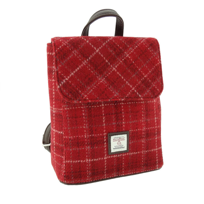 Harris Tweed Tummel Mini Backpack - Small Backpack with Phone Pocket - Heritage Of Scotland - Red Check (COL102)