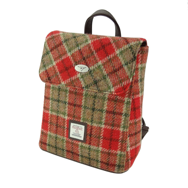 Harris Tweed Tummel Mini Backpack - Small Backpack with Phone Pocket - Heritage Of Scotland - Red & Green Tartan (COL141)