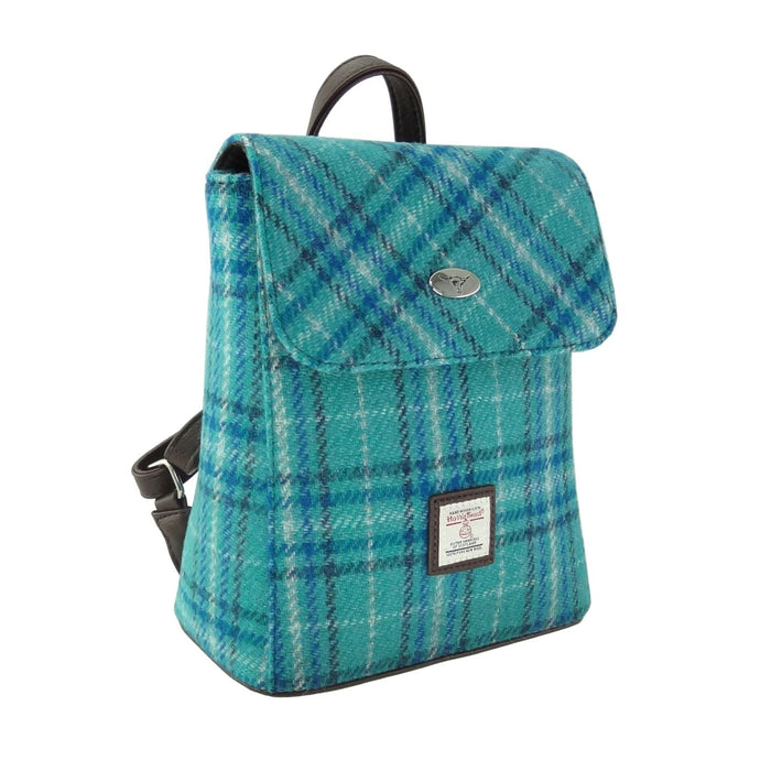 Harris Tweed Tummel Mini Backpack - Small Backpack with Phone Pocket - Heritage Of Scotland - Teal & Blue Check (COL145)