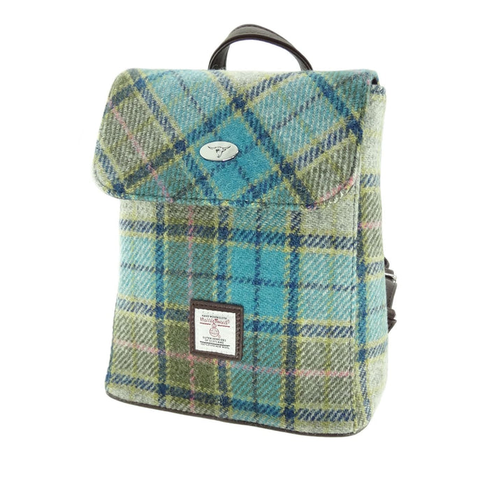 Harris Tweed Tummel Mini Backpack - Small Backpack with Phone Pocket - Heritage Of Scotland - Turquoise Tartan (COL122)