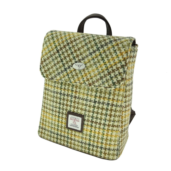 Harris Tweed Tummel Mini Backpack - Small Backpack with Phone Pocket - Heritage Of Scotland - Yellow, Green & Brown Dogtooth (COL149)