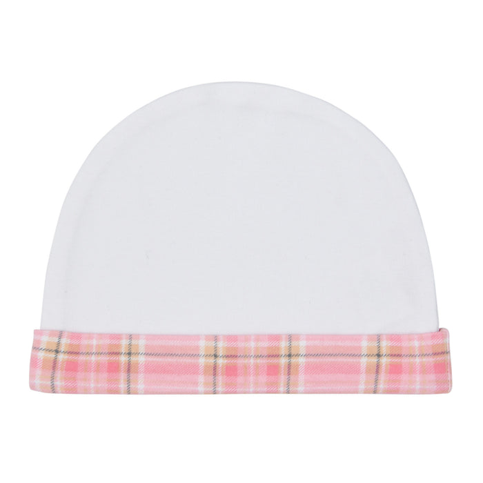 Hat + Mitten - Heritage Of Scotland - WHITE/PINK TARTAN TRIM