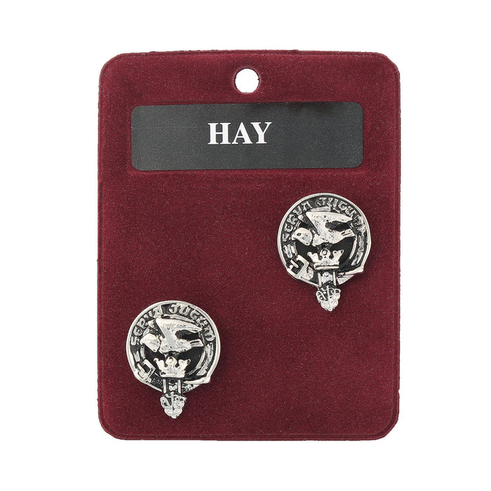 Hay Clan Badge, Kilt Pin, Lapel Pin, Cufflinks, Keyring/Key Fob & Gift Set — Fine Pewter by Art Pewter — Made in Scotland (Shiny Finish) - Heritage Of Scotland - Cufflinks