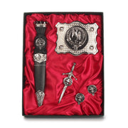 Hay Clan Badge, Kilt Pin, Lapel Pin, Cufflinks, Keyring/Key Fob & Gift Set — Fine Pewter by Art Pewter — Made in Scotland (Shiny Finish) - Heritage Of Scotland - Gift Set