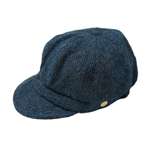 HEDDLE & REED Harris Tweed Baker Blue Herringbone Unisex Wool Cap - Heritage Of Scotland -