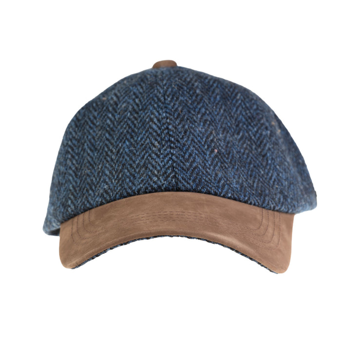 Heddle & Reed Harris Tweed Baseball Cap Blue Herringbone - Heritage Of Scotland - BLUE HERRINGBONE