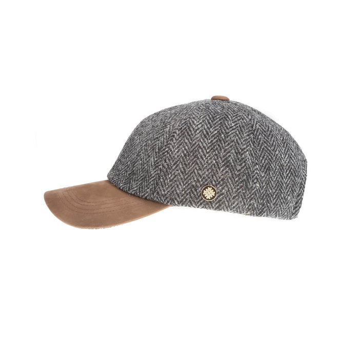 Heddle & Reed Harris Tweed Baseball Cap Grey Herringbone - Heritage Of Scotland - GREY HERRINGBONE