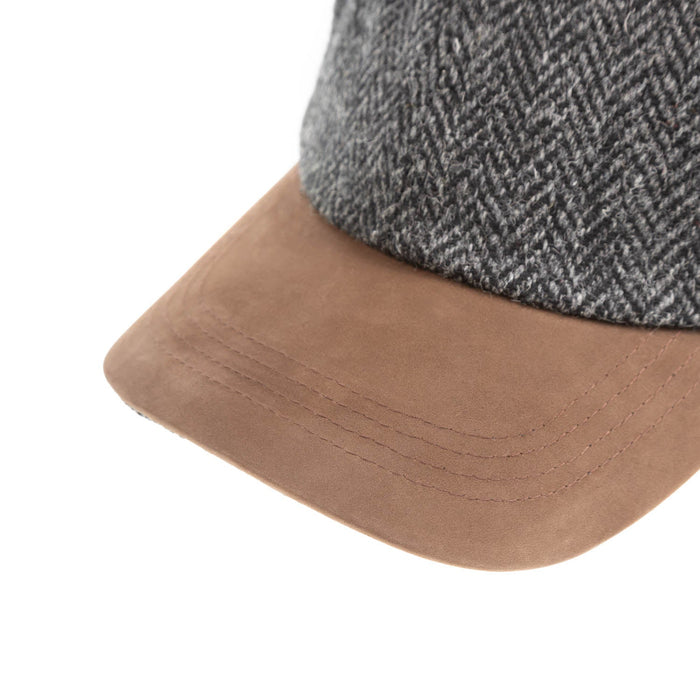 Heddle & Reed Harris Tweed Baseball Cap Grey Herringbone - Heritage Of Scotland - GREY HERRINGBONE