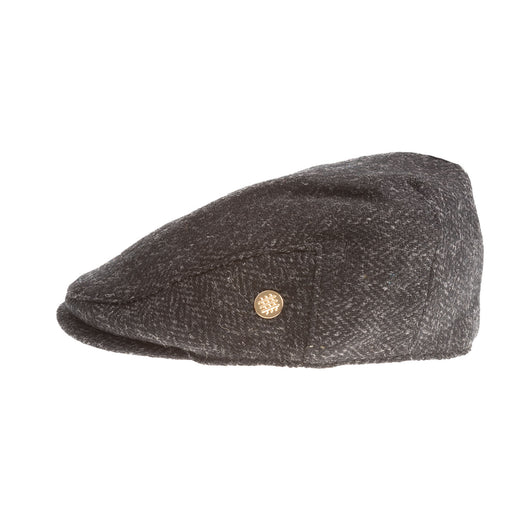 Heddle & Reed Harris Tweed Flatcap Black Herringbone - Heritage Of Scotland - BLACK HERRINGBONE