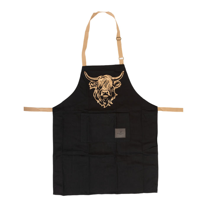 Heilan Coo 100% Cotton Apron - Heritage Of Scotland - BLACK/GOLD