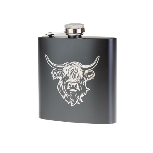 Heilan Coo Laser Print Hip Flask - Heritage Of Scotland - BLACK/GOLD