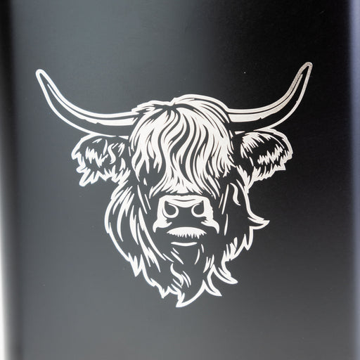 Heilan Coo Laser Print Hip Flask - Heritage Of Scotland - BLACK/GOLD