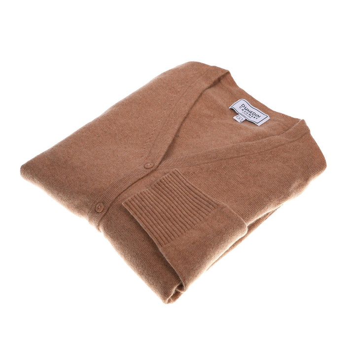 Heritage of Scotland Dunedin Cashmere V‑Neck Cardigan - Camel - 100 % Pure Cashmere - Heritage Of Scotland - XS