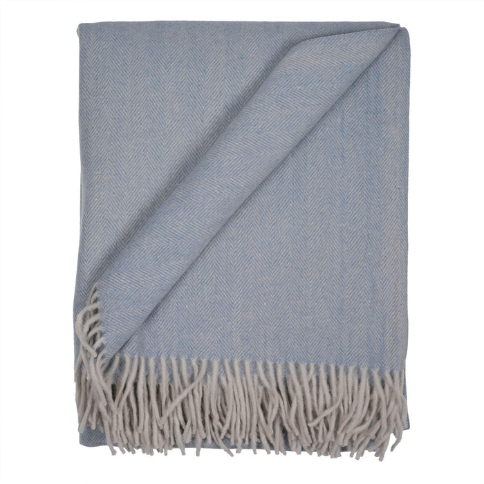 Herringbone Blanket 70% Recycled Wool - Heritage Of Scotland - CORNFLOWER