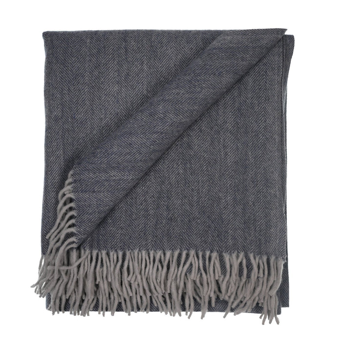 Herringbone Blanket 70% Recycled Wool - Heritage Of Scotland - DENIM