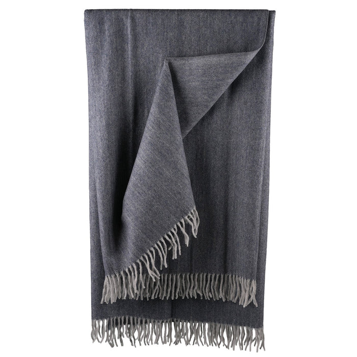 Herringbone Blanket 70% Recycled Wool - Heritage Of Scotland - DENIM