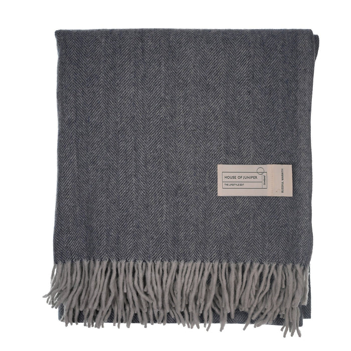 Herringbone Blanket 70% Recycled Wool - Heritage Of Scotland - DENIM