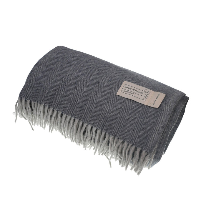 Herringbone Blanket 70% Recycled Wool - Heritage Of Scotland - DENIM