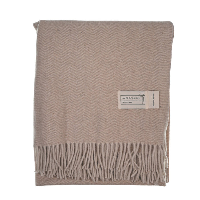 Herringbone Blanket 70% Recycled Wool - Heritage Of Scotland - OATMEAL