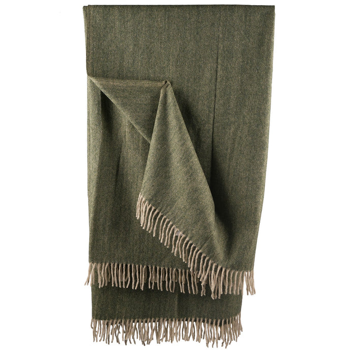 Herringbone Blanket 70% Recycled Wool - Heritage Of Scotland - OLIVE