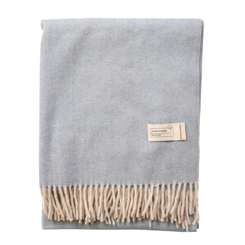 Herringbone Knee Blanket – Pastel Throw with Fringes - Heritage Of Scotland - CORNFLOWER