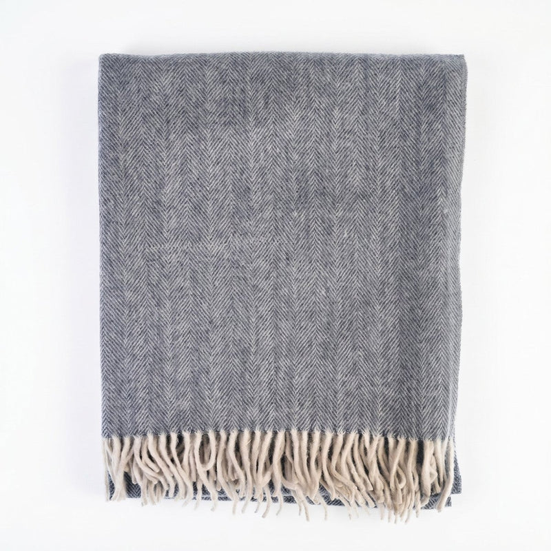 Herringbone Knee Blanket – Pastel Throw with Fringes - Heritage Of Scotland - DENIM