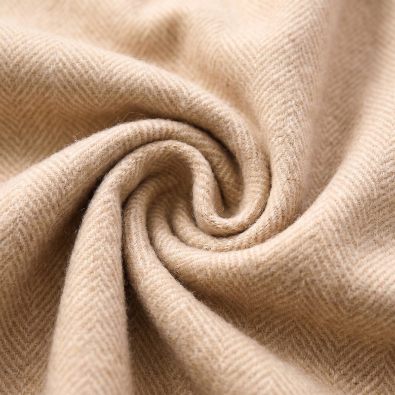Herringbone Knee Blanket – Pastel Throw with Fringes - Heritage Of Scotland - SAND BEIGE/NATURAL