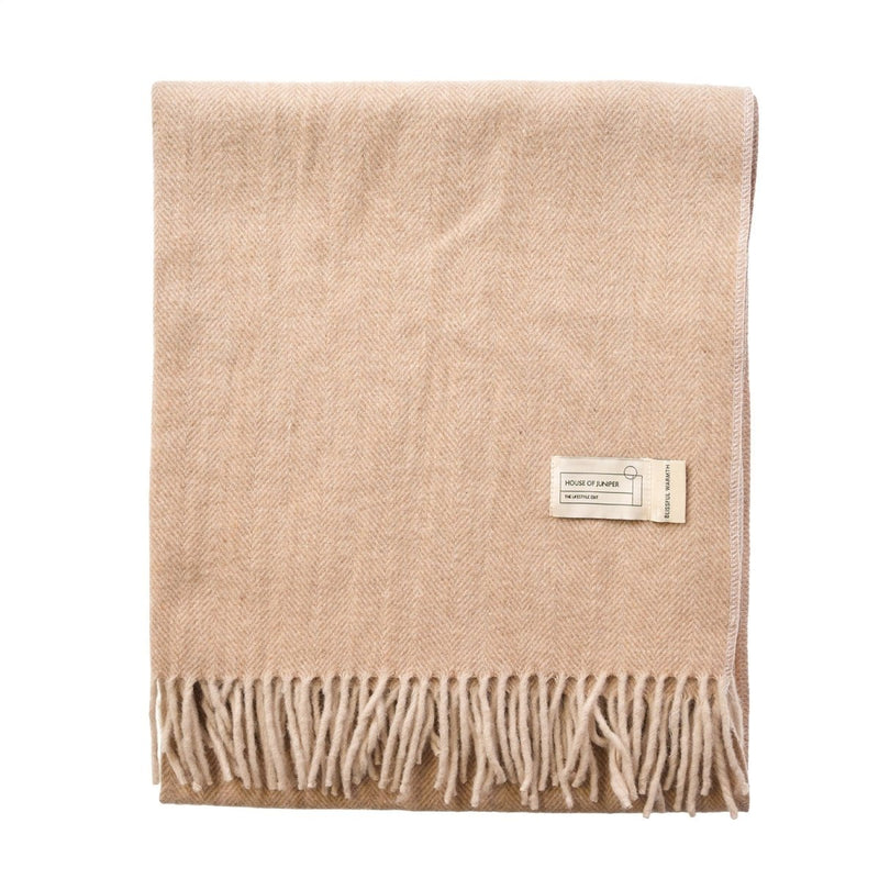 Herringbone Knee Blanket – Pastel Throw with Fringes - Heritage Of Scotland - SAND BEIGE/NATURAL