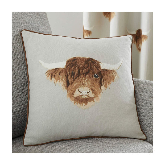 Hessian Cow Square Cushion - Heritage Of Scotland - WHITE