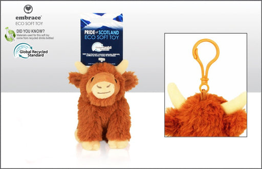 Highland Coo Soft Toy 9.5Cm With Clip - Heritage Of Scotland - N/A