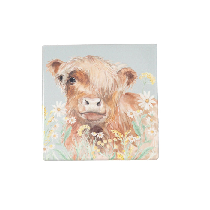 Highland Cow Floral Coaster Set Of 4 - Heritage Of Scotland - NA