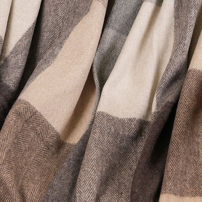 Highland Earth Tone Block Check Recycled Wool Blend Blanket - SOFT STONE - Heritage Of Scotland -