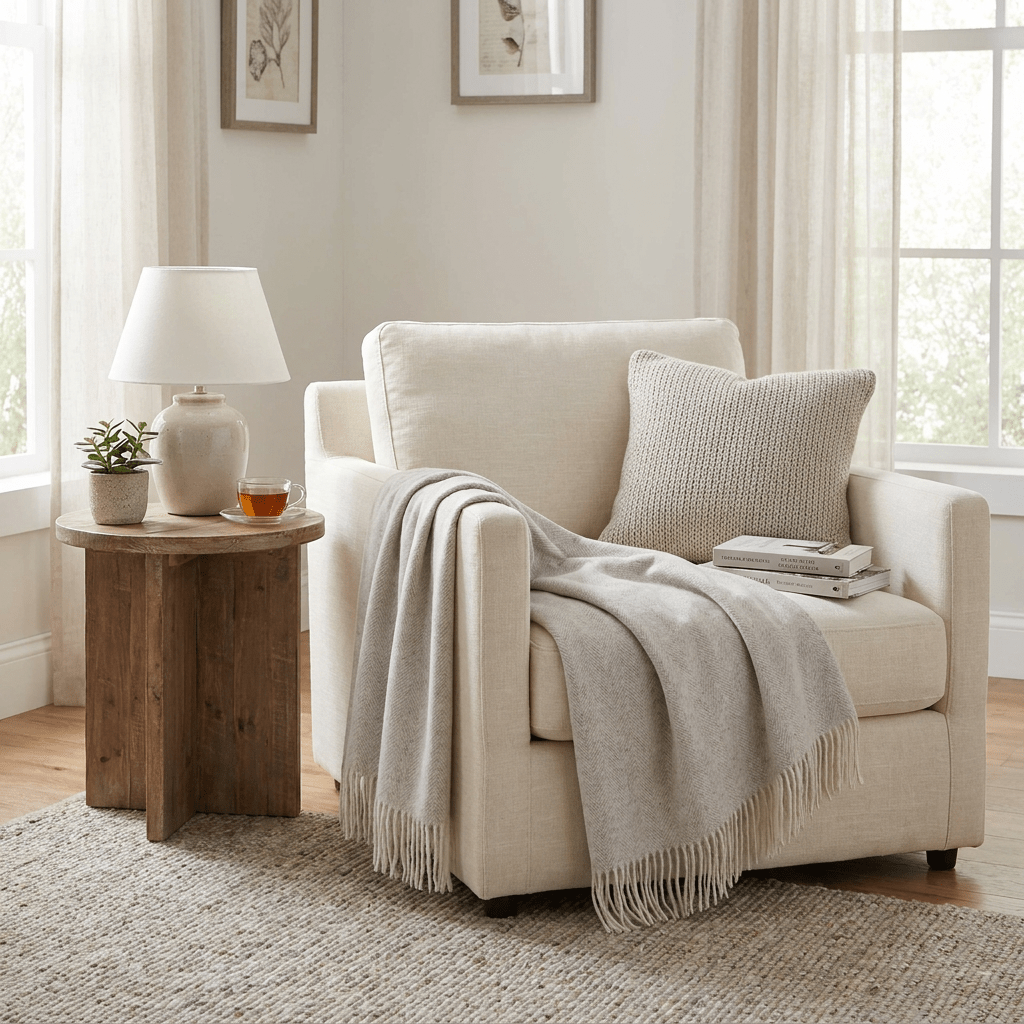 Highland Herringbone Wool Blend Throw Blanket with Tasselled Fringe - GREY MEDIUM - Heritage Of Scotland -