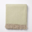 Highland Herringbone Wool Blend Throw Blanket with Tasselled Fringe - SAGE GREEN - Heritage Of Scotland -