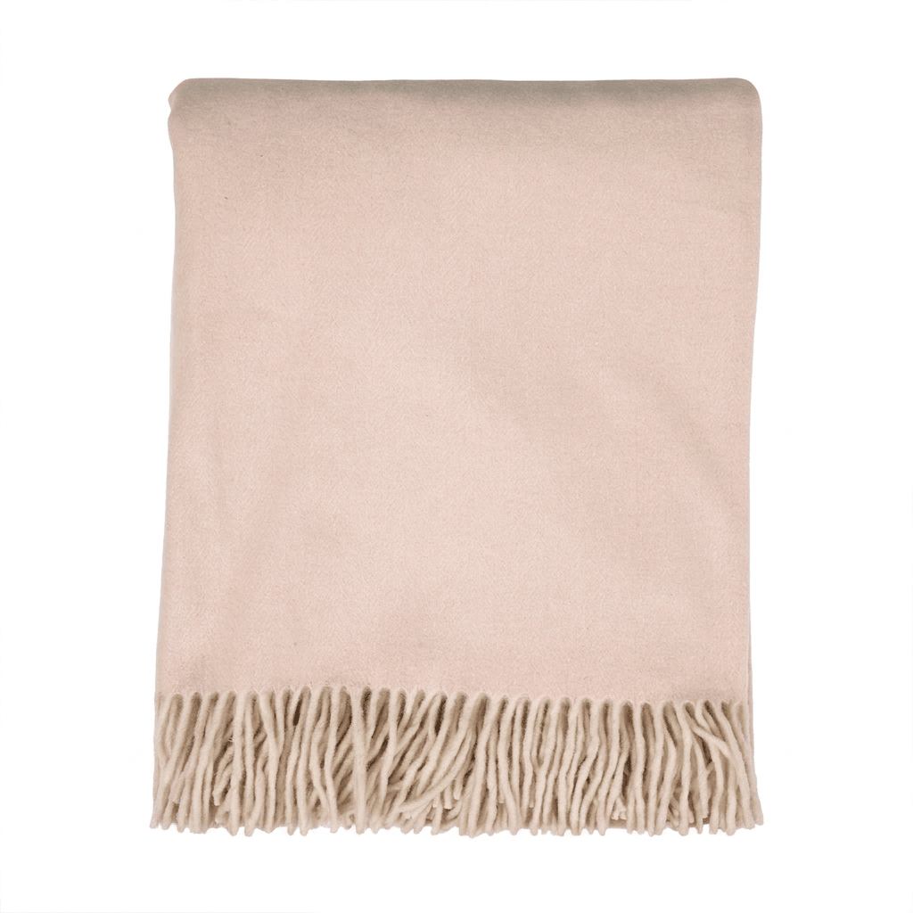 Highland Herringbone Wool Blend Throw Blanket with Tasselled Fringe - SOFT PINK - Heritage Of Scotland -