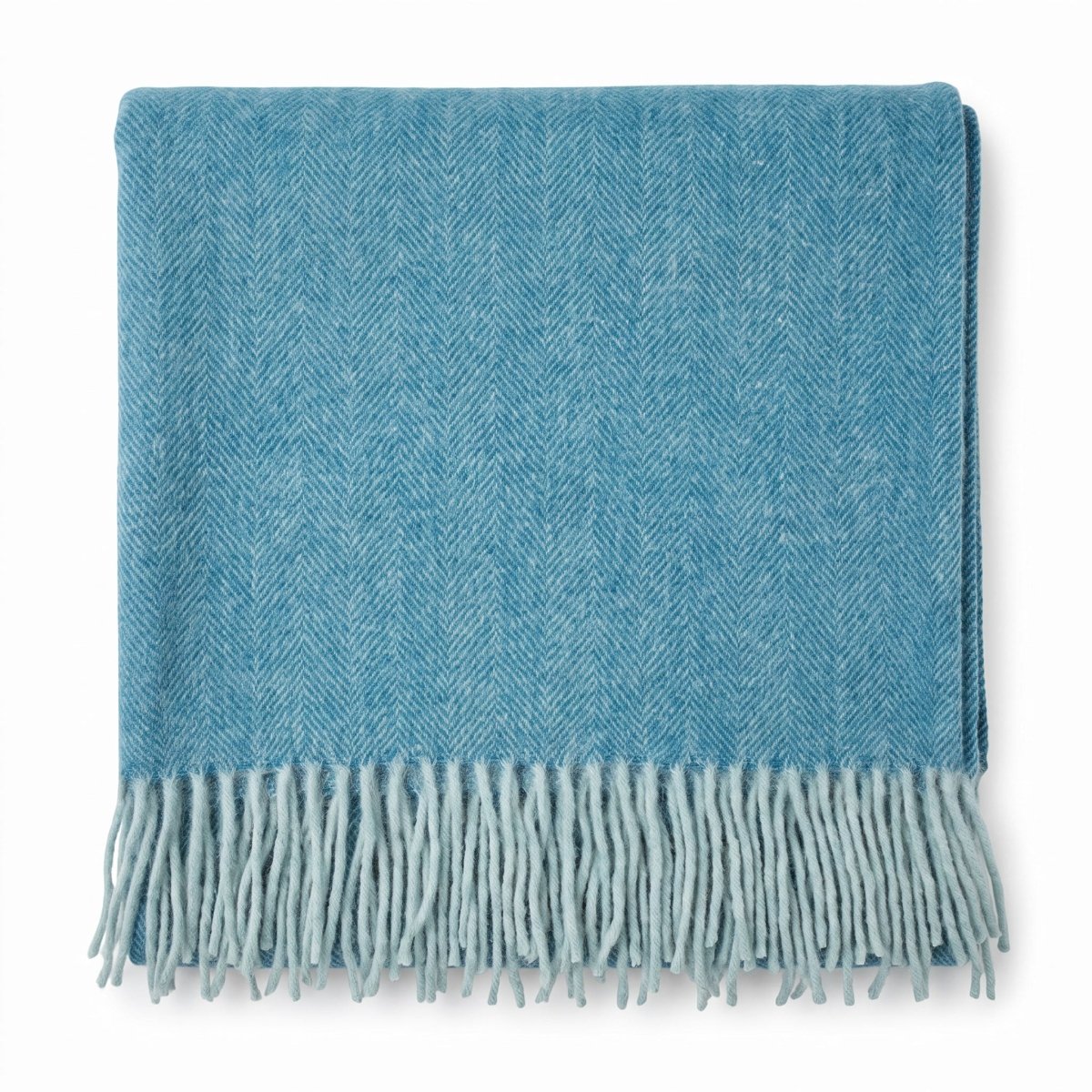 Highland Herringbone Wool Blend Throw Blanket with Tasselled Fringe - TURQUOISE - Heritage Of Scotland -