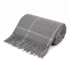 Highland Windowpane Wool Blend Throw Blanket with Tasselled Fringe - GRANITE GREY - Heritage Of Scotland -