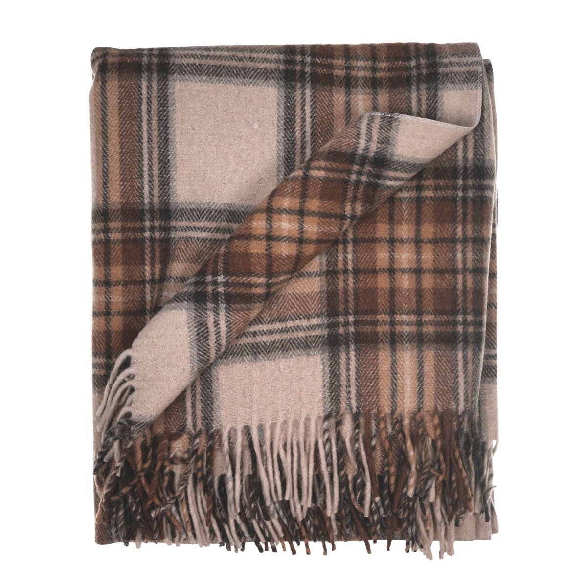 Highland Wool Blend Tartan Blanket / Throw Extra Warm STEWART NATURAL DRESS - Heritage Of Scotland -