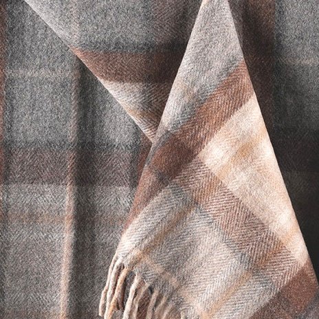 Highland Wool Blend Tartan Blanket Throw - Heritage Of Scotland - MACKELLAR NATURAL