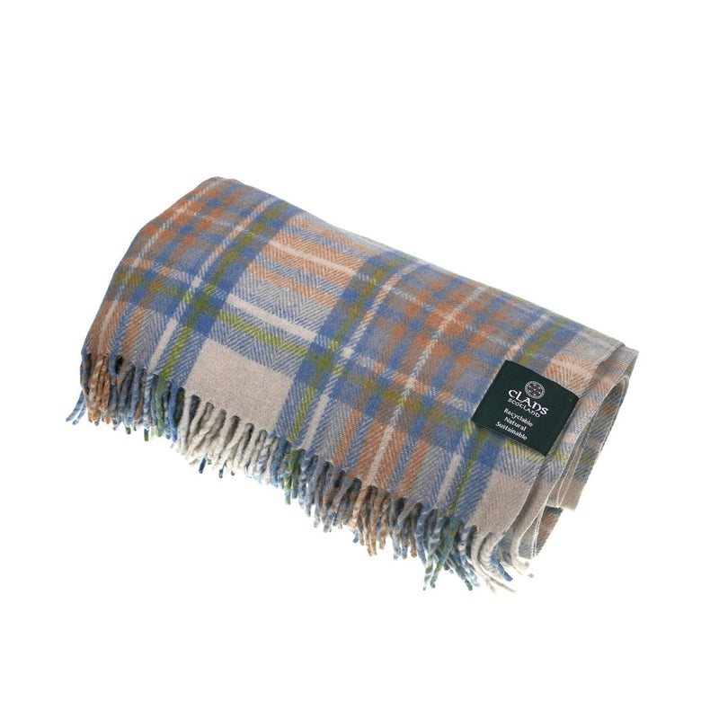 Highland Wool Blend Tartan Blanket Throw - Heritage Of Scotland - STEWART MUTED BLUE