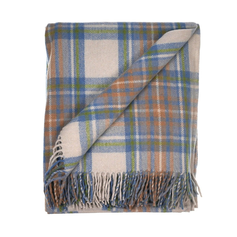 Highland Wool Blend Tartan Blanket Throw - Heritage Of Scotland - STEWART MUTED BLUE