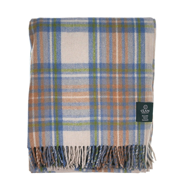 Highland Wool Blend Tartan Blanket Throw - Heritage Of Scotland - STEWART MUTED BLUE