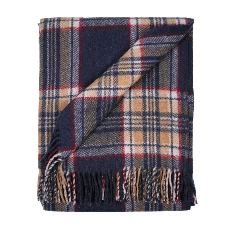 Highland Wool Blend Tartan Blanket Throw - Heritage Of Scotland - STEWART NAVY