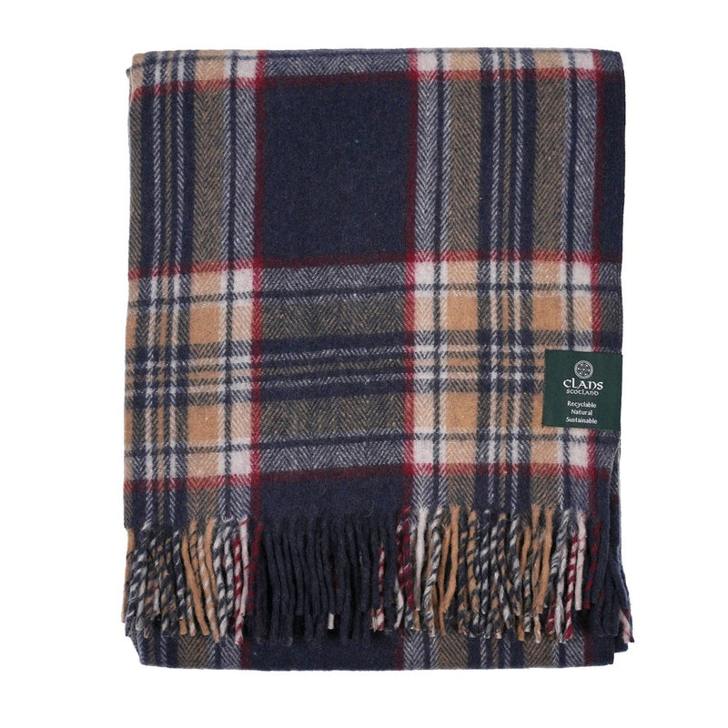 Highland Wool Blend Tartan Blanket Throw - Heritage Of Scotland - STEWART NAVY