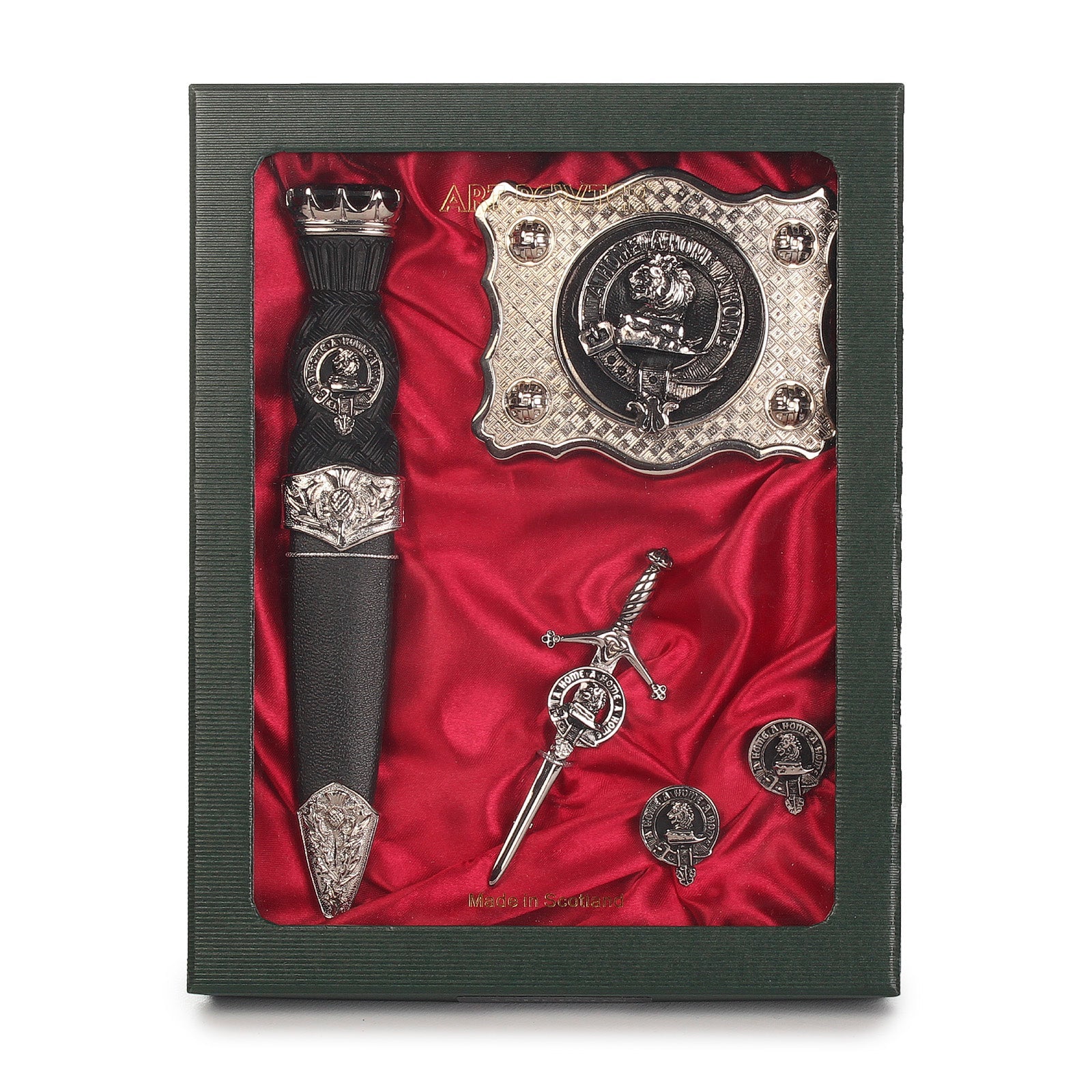 Home Clan Badge, Kilt Pin, Lapel Pin, Cufflinks, Keyring/Key Fob & Gift Set — Fine Pewter by Art Pewter — Made in Scotland (Shiny Finish) - Heritage Of Scotland - Gift Set