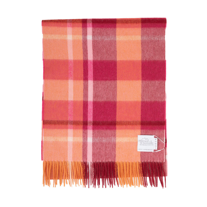 Hos 100% Lambswool Wide Scarf Medieval Check - Peony/Cyclamen Pink - Heritage Of Scotland - Medieval Check - Peony/Cyclamen Pink