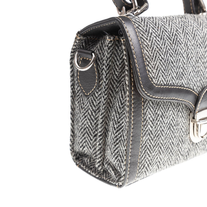 Ht Ladies Handbag Black & White Herringbone / Black - Heritage Of Scotland - BLACK & WHITE HERRINGBONE / BLACK