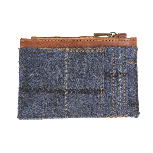 Ht Leather Coin Purse With Card Holder Blue & Black Check / Tan - Heritage Of Scotland - BLUE & BLACK CHECK / TAN