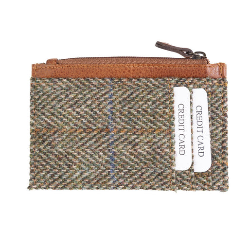 Ht Leather Coin Purse With Card Holder Lt Brown Check / Tan - Heritage Of Scotland - LT BROWN CHECK / TAN